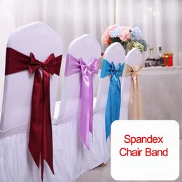 25pcs Satin Spandex Chair Cover Band Ribbons Tie Backs for Party Banquet Decor Wedding Decoration Knot Bow Sashes 240307