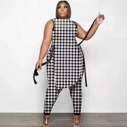 Sets XL5XL Plus Size Clothes 2 Piece Women Set 2022 Spring Summer New Fashion Sleeveless Top And Pants Suit Party Lady Matching Sets