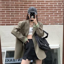 Women's Suits Lnsozkdg Suit Jacket 2024 Korean Style Oversize Design Casual All Match Fashion Blazer Office Lady Coats Cotton