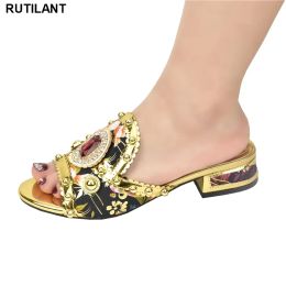 Boots Elegant Women Shoes for Party Wedding Open Toe Pumps Ladies Dress Shoes Decorated with Rhinestone Floral Print African Pumps