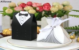 100 pcslot Bride And Groom Wedding Favour Holders Gifts Bag Candy Box DIY With Ribbon Wedding Decoration Souvenirs Party Supplies 5227393