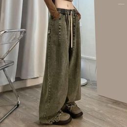 Women's Jeans Denim Trousers Pants Vintage Wide Leg With Elastic Waist Deep Crotch Pockets Streetwear For Hip