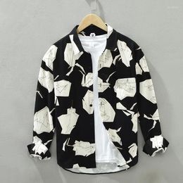 Men's Casual Shirts 2024 Spring Autumn Cotton Turn-down Collar Print Floral Long Sleeve Loose Men Clothes Tops