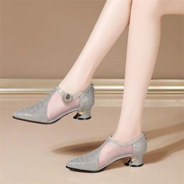 Pumps Cresfimix Sapatos Femininas Fashion Sweet Mesh Breathable Spring & Summer Square Heel Shoes for Women Lady Cute Black Pumps A459