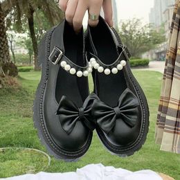 Casual Shoes Retro British Style Spring And Summer Female Mary Jane Flat Pearl Fairy Word With Thick Bottom