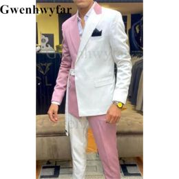 Suits Gwenhwyfar Baby Pink And White Men Wedding Suits Groom Slim Blazers Men Halloween Fantasy Modern Business Style Costume Formal