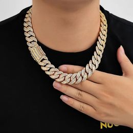 Width 1520mm 18k Gold Necklace Iced Diamond CZ Heavy Box Clasp Cuban Link Chain Luxury Hiphop Jewellery Sets 240305