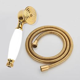 Luxury Gold Color Brass Shower Head Bathroom Hand 15m Hose 240314