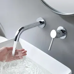 Bathroom Sink Faucets Chrome Polished Wall Mounted Basin Faucet Brass Single Handle Tap & Cold Water Bathtub Wash Mixer