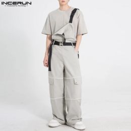 Overalls INCERUN 2023 Korean Style Handsome Mens Casual Cargo Jumpsuits Fashion Streetwear Hot Sale Male Solid Well Fitting Rompers S5XL