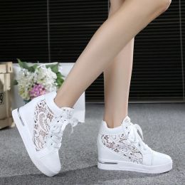 Boots Summer Women Lace Casual Shoes Woman Breathable Mesh Sneakers Flats Lace Loafers High Heels Platform Wedges Ladies Creepers