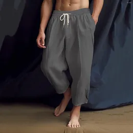 Men's Pants 2024 Arrival Cotton Harlan Drawstring Casual Capris Lightweight Loose Beach Yoga Pant Belt Pocket Trousers