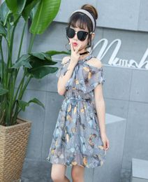 Floral Sweet Girls Dress Summer New Style OffTheShoulder Children Princess Dress Aline Slim Toddler Teens Kids Party Clothes lO7062016