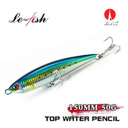 Le Fish 150mm 50g Big Pencil Fishing Lures Topwater Floating Stickbaits Hard Baits VMC Hook Tuna Seabass Fake Tackle 240313