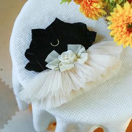 Dog Apparel Cute Outfit Elegant 3d Flower Bow Decoration Wedding Dress Stylish Mesh Splicing Princess Pet Fancy For