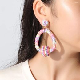 Dangle Earrings Bohemia Summer Beach Colorful Raffia For Women Boho Handmade Weave Geometric Drop Holiday Style