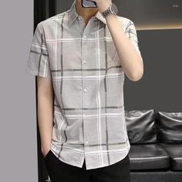 Men's Casual Shirts Men Short Sleeve Shirt Stylish Summer With Turn-down Collar Single-breasted Design Contrast For