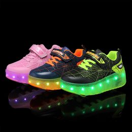 HBP Non-Brand Kids Roller Skating Shoes For Girls Boys Adjustable Flashing Roller Shoes Two Wheels Led Light Usb Charging