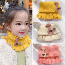 Scarves Kids Winter Scarf Cartoon Knitted Fake Collar With Turtleneck False Ears Detachable Wooden Co A1K8