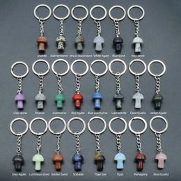 Natural Stone Key Chain Ring Mushroom Pendant Keychains Cute Mini Statue Charms Keychain Pendant Lovely Keyring for Car Bag Ornament