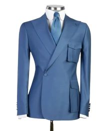 Suits Spacial Pocket Men 2 Pcs Suits Set Formal Slim Fit Tuxedo Prom Suits Male Groom Wedding Blazers Solid Color Jacket Pant Design
