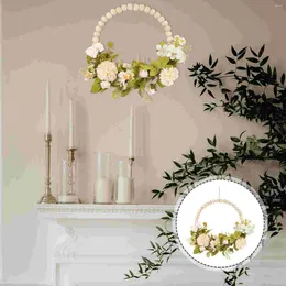 Decorative Flowers Hanging Eucalyptus Wall Decor Faux Wood Bead Garland Indoor Plants Floral Wreath