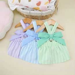 Dog Apparel Pet Clothes Bowknot Traction Dress For Dogs Clothing Cat Small Strip Print Cute Thin Spring Summer Girl Products 2024