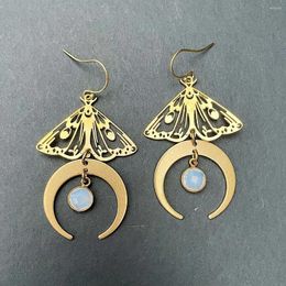 Dangle Earrings Brass Moth Pendant For Women Fashion Bohemian Jewelry Accessories Vintage Protein Crystal Moon Insect Charm Ear Hooks