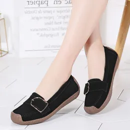 Casual Shoes 2024 Autumn Women Flats Slip On Flat Loafers Suede Leather Handmade Rubber Boat Black Oxfords