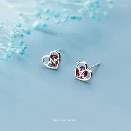 Stud Earrings MODIAN Romantic Valentine's Gift Fashion 925 Sterling Silver Red Crystal Hearts Earring For Women Fine Jewelry Accessories