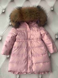 Kids girls boys puffer trench down pink coats designer fox fur hooded coat fashion girl boy jacket winter warm duck down jackets childrens windproof baby clothes