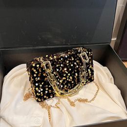 Drawstring Fashion Sequin Shoulder Bags For Women Trend Chain Small Square Bag Personality High Quality Vintage Evening Party Handbag Woman