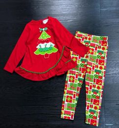 Novos conjuntos de roupas infantis 18m6t meninas edições raras árvores de natal manga comprida camiseta e calças set4642062