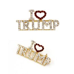 I LOVE TRUMP Rhinestones Brooch Pins Women luxurious Crystal Letters Pins Coat Dress Jewelry Brooches 2024317