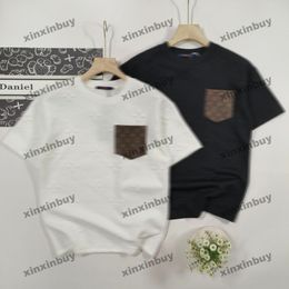xinxinbuy Men designer Tee t shirt 2024 Italy emboss letter jacquard Leather pockets 1854 short sleeve cotton women Grey black white red S-2XL