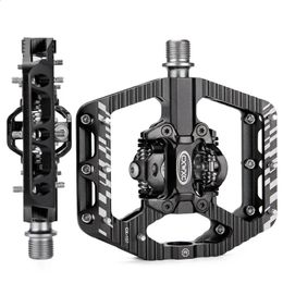 Ultralight Non-Slip Double-sided Lock Mountain Bike Pedals Aluminum Alloy Sealed 3 Bearing Flat Platform SPD MTB Bicycle Pedal 240308