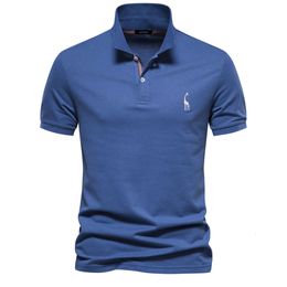 High Quality European Size Cotton Deer Embroidery Polo Mens T-shirt Solid Color Lapel Basic Short Sleeved Top for Men