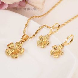 Designer Necklace Real Solid 14 k Yellow Gold GF New Brides big Flower Pendant earrings Statement Jewelry Sets party Romantic fine gifts