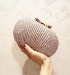 Sparkly Champagne Bridal Hand Bags Solid Shell Clutches For Wedding Jewellery Four Colours Prom Evening Party Shoulder Bag2510329