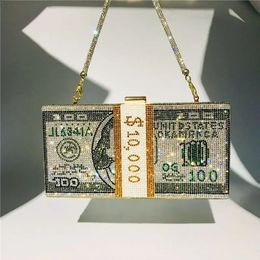 Creative Fashion Money Clutch Purse 10000 Dollars Stack Bags of Cash Evening Handbags Shoulder Wedding Dinner Bag 240305