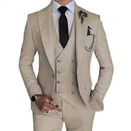 Fashion Men Leisure Boutique Business Solid Colour Wedding Suit Coat Pants Vest 3 Pcs Set Dress Blazers Jacket Trousers 240315