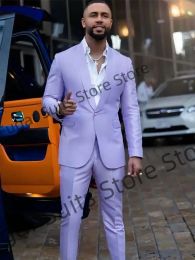 Suits Fashion Lavender Men Suits Slim Fit Shawl Lapel One Button Prom Groom Tuxedos 2 Pieces Sets Business Male Blazer Ternos Masuino