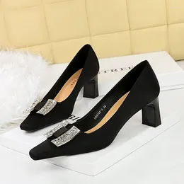 Dress Shoes ZOOKERLIN Black Women's Pumps High Heels Females Fashionsuede Sexy Square Toe Thick Heel Rhinestone Wedding For Women 2024