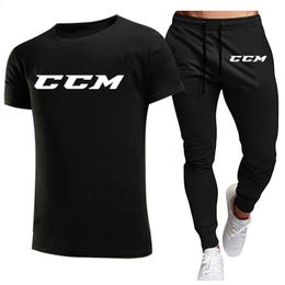 CCM Mens Tracksuits summer mens sets fitness wear short-sleeved T-shirtstrousers set cotton brand Mens clothing 240315