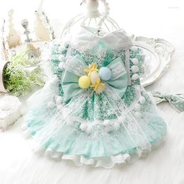 Dog Apparel Summer Thin Pet Dogs Clothes Fashion Cotton Emerald Green Puppy Skirts Flower Print Cute Bow Princess Dress For Small Medium