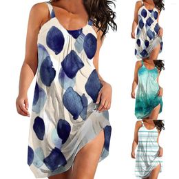 Casual Dresses 2024 Summer Women Fashion Print Tank Dress Elegant Trend Sleeveless Beach Bohemian Style Female Vestidos