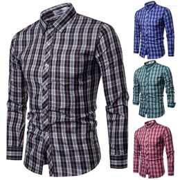 Men's Casual Shirts Korean Fashion Flower Slim Fit Cardigan Blouses Holiday Business Leisure Plaid Printing Long-sleeved Shirt Tops