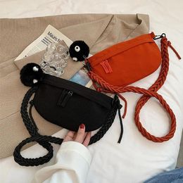 Waist Bags Canvas Bag With Pendants Women's Casual Shoulder Underarm Fashion Crossbody Messenger Cute Small Purse