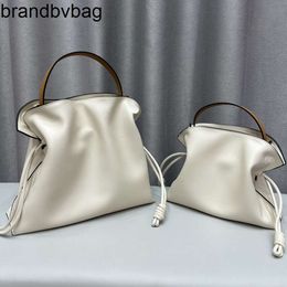 Loeweely Genuine Calfskin Bag Flamenco Clutch Leather Handbags Drawstring Closure Coiled Knots Tote Bags Fashion Letter Magnetic Closure Shoulder Handbags