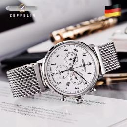 Wristwatches Zeppelin Watches Mens German Men Watch Chronograph Quartz Business Casual Stainless Steel Band Waterproof calendar date Full Function Sapphire